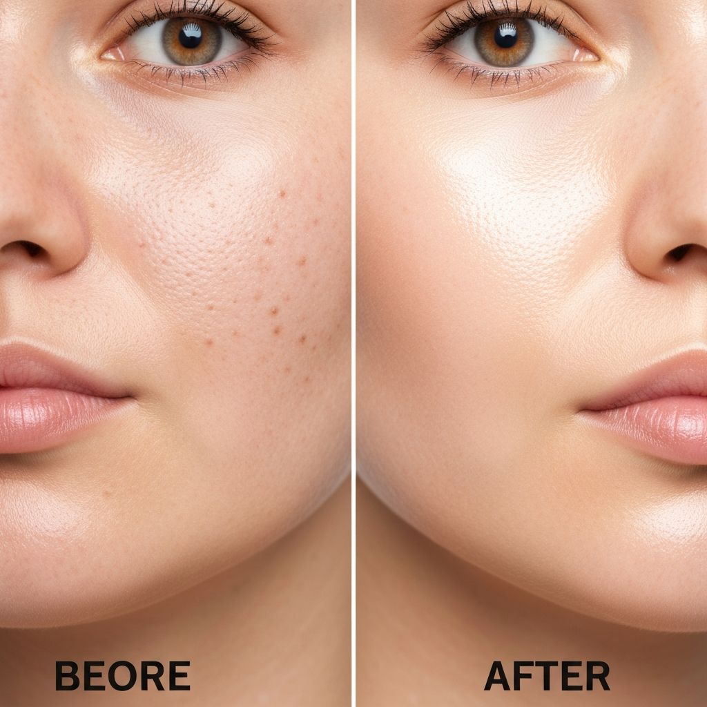 Client before and after Korean facial treatment showing improved skin texture